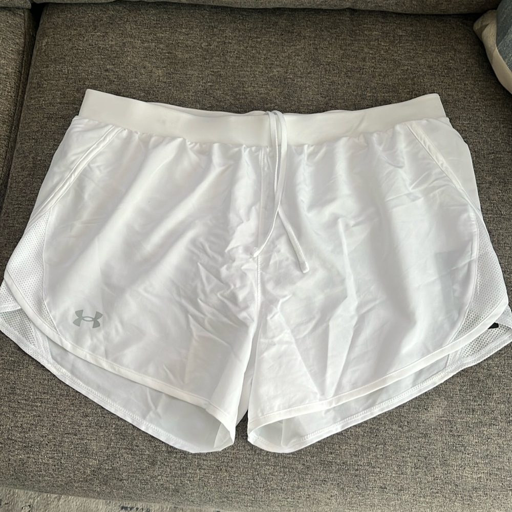 Under Armour Women's Fly By 2.0 Running Shorts , White (100)/White , Large